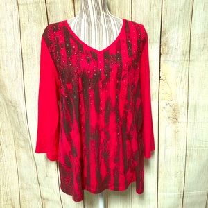 Zenergy Red Bedazzled Striped Casual Comfy Shirt